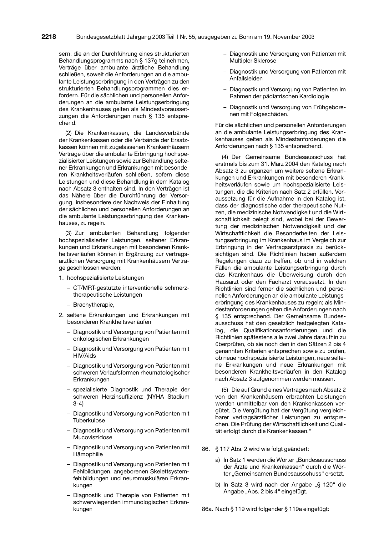 BGBl. 2003, Seite 2218 — Originalseite als Abbildung