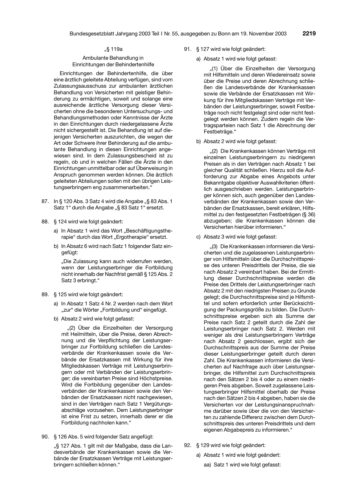 BGBl. 2003, Seite 2219 — Originalseite als Abbildung