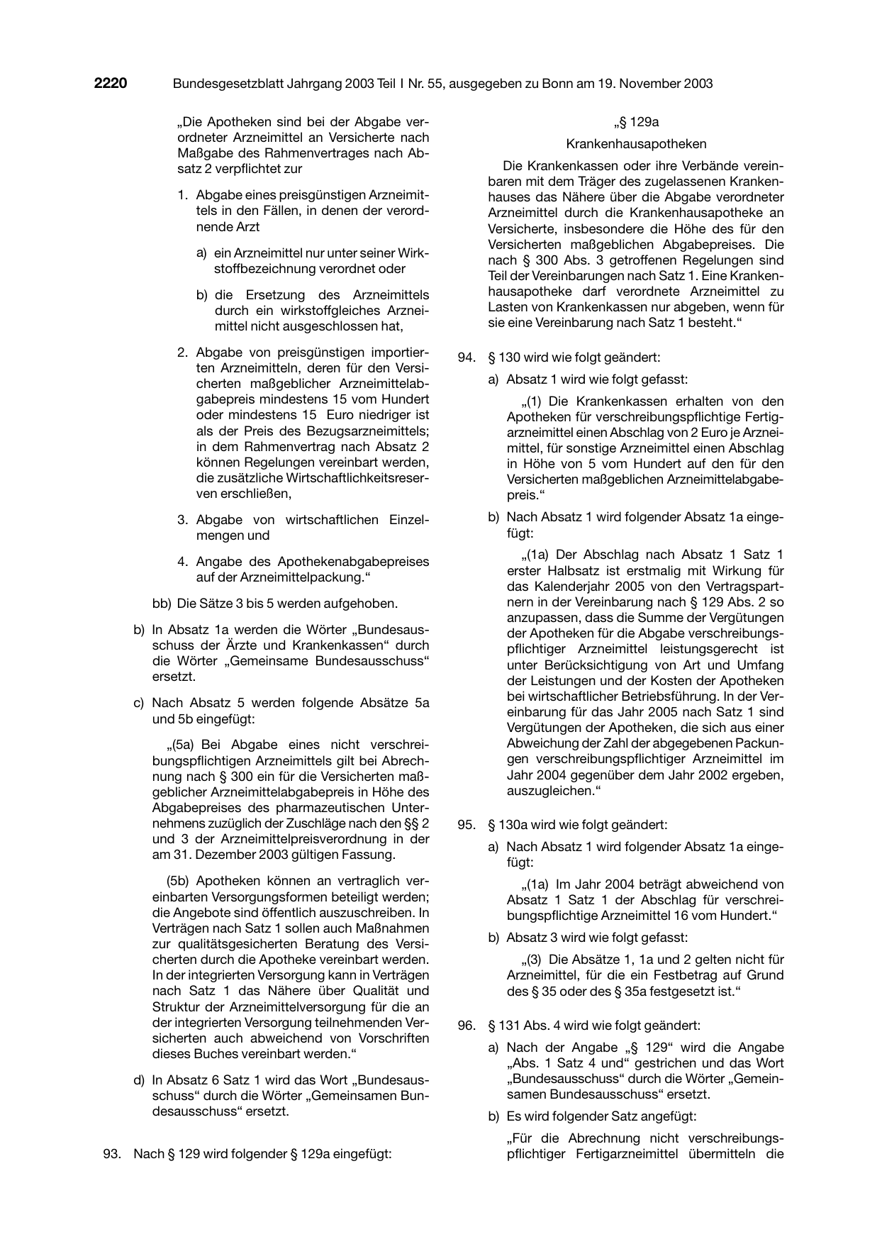 BGBl. 2003, Seite 2220 — Originalseite als Abbildung
