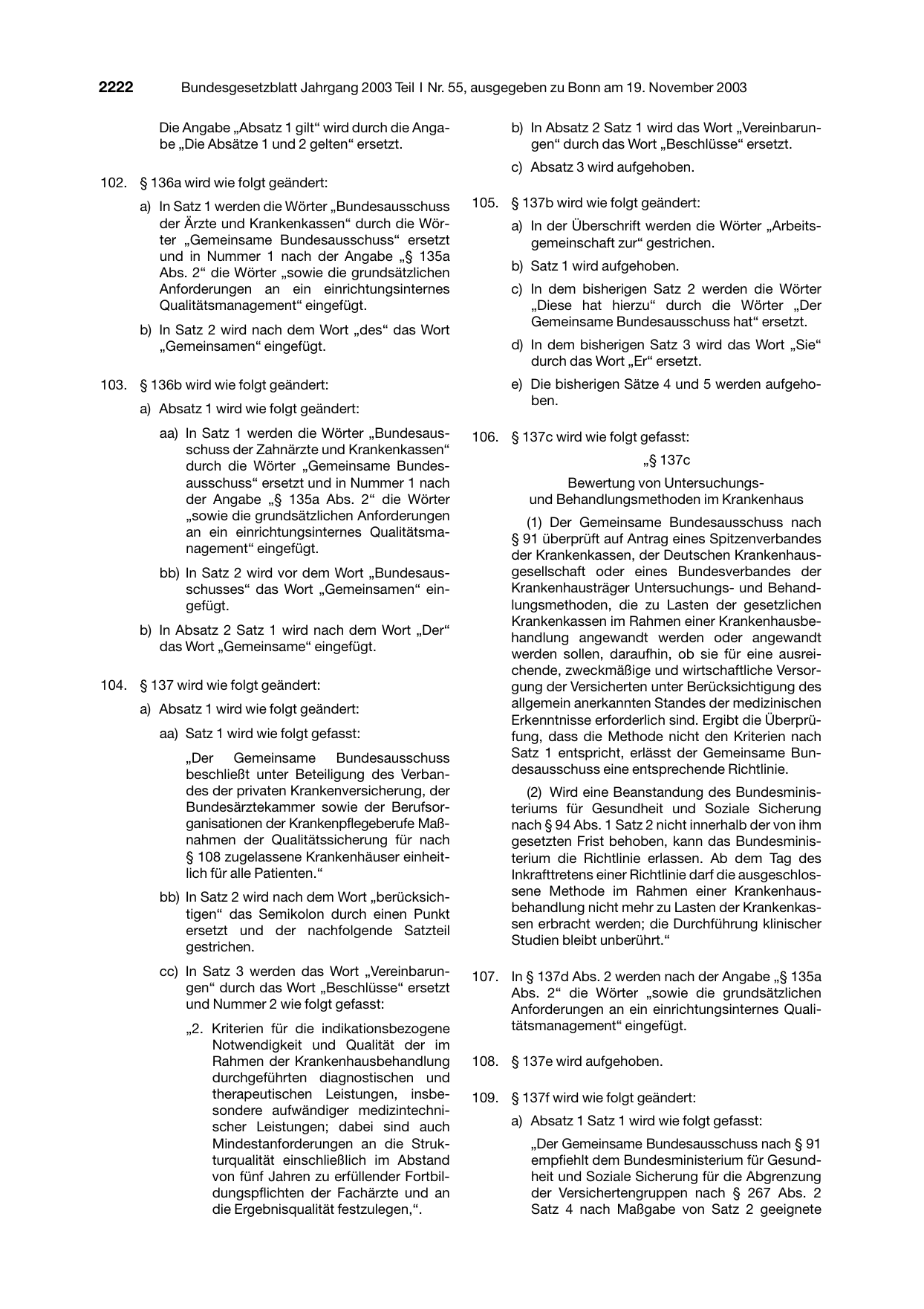 BGBl. 2003, Seite 2222 — Originalseite als Abbildung
