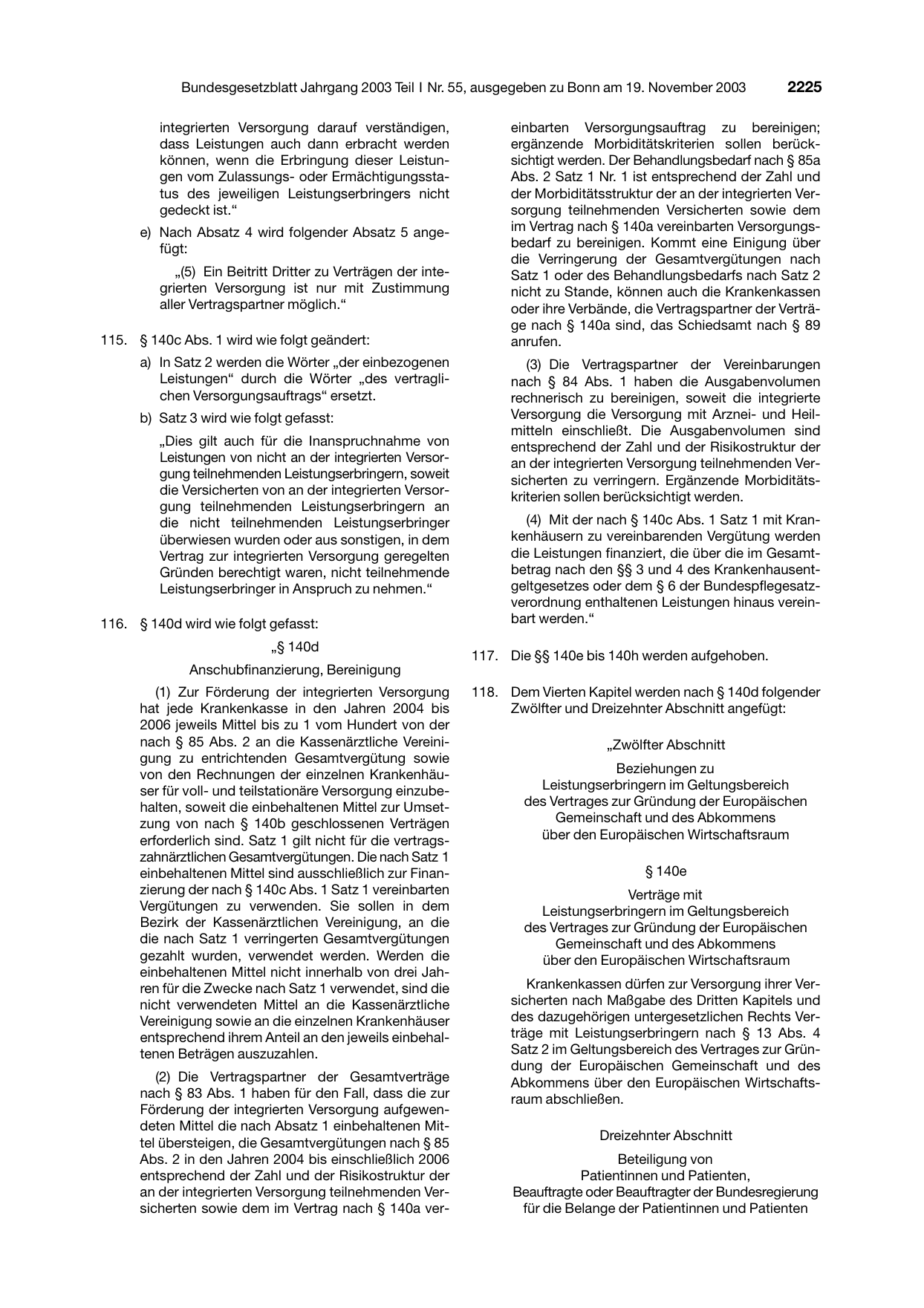 BGBl. 2003, Seite 2225 — Originalseite als Abbildung