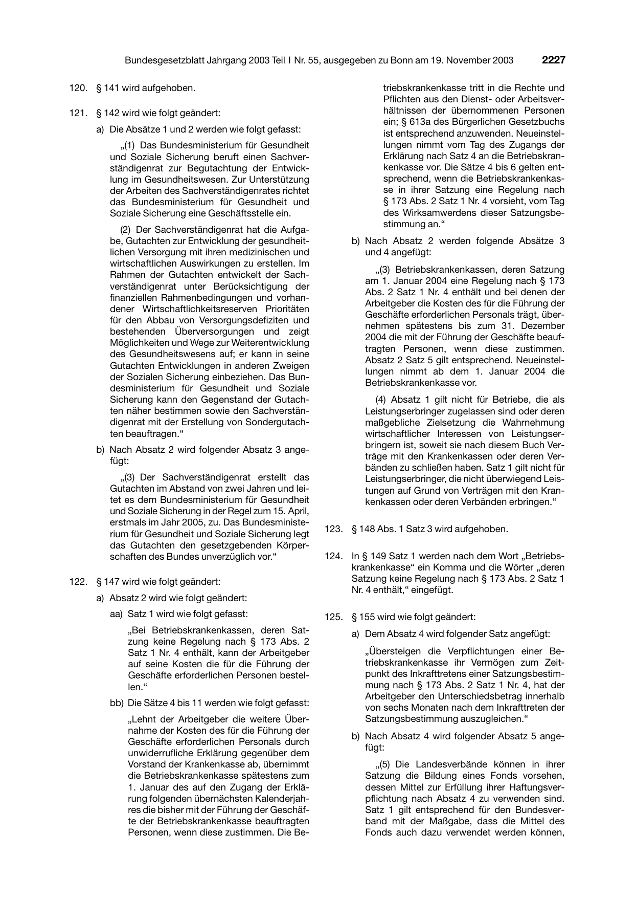 BGBl. 2003, Seite 2227 — Originalseite als Abbildung