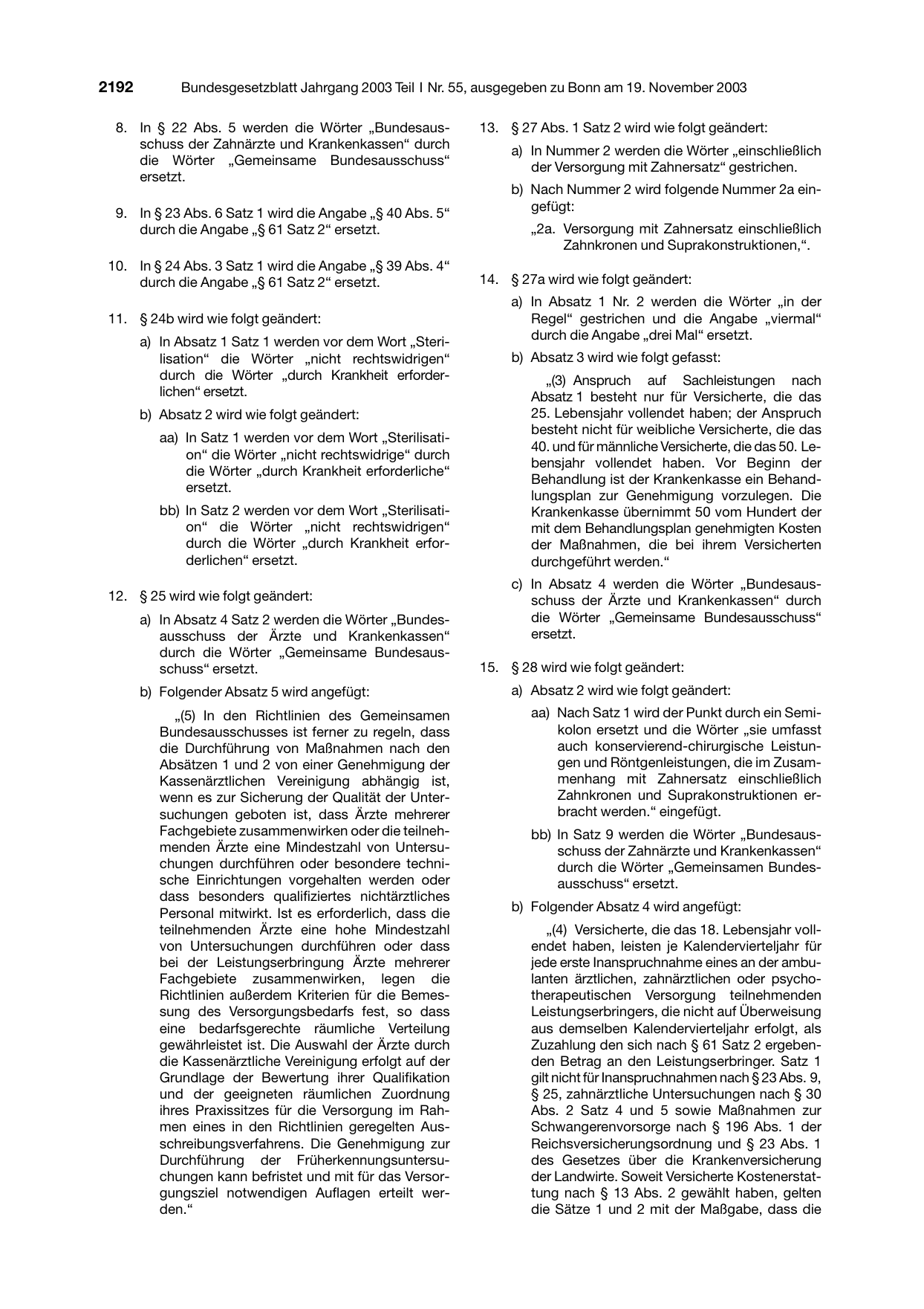 BGBl. 2003, Seite 2192 — Originalseite als Abbildung