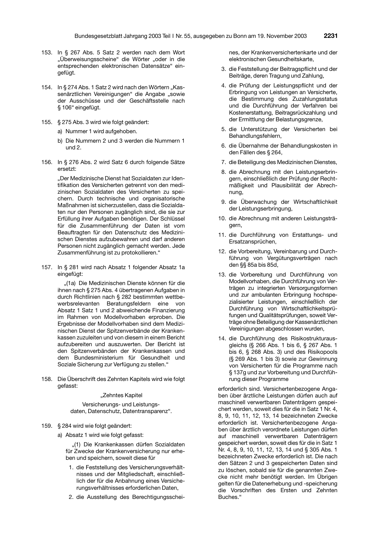 BGBl. 2003, Seite 2231 — Originalseite als Abbildung