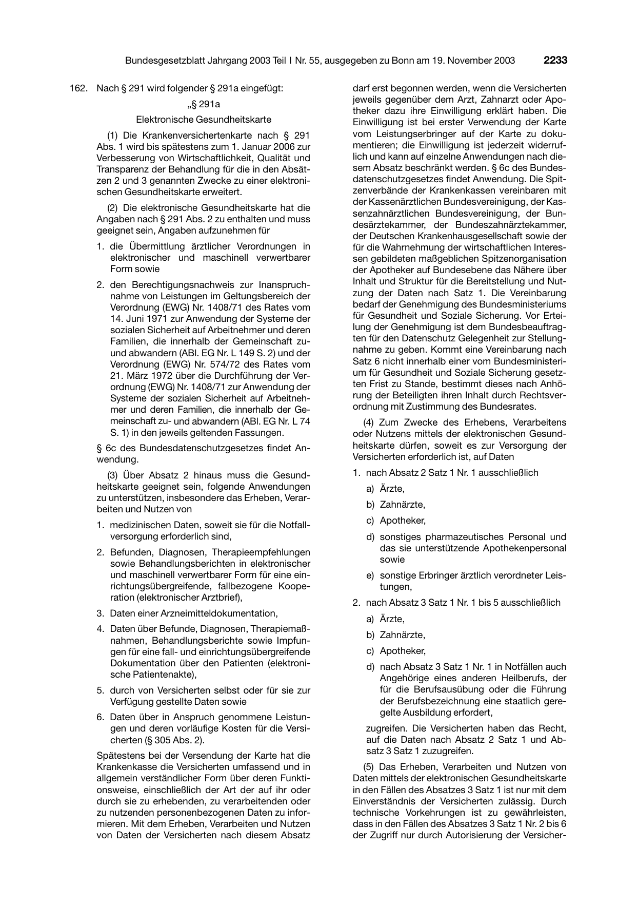 BGBl. 2003, Seite 2233 — Originalseite als Abbildung