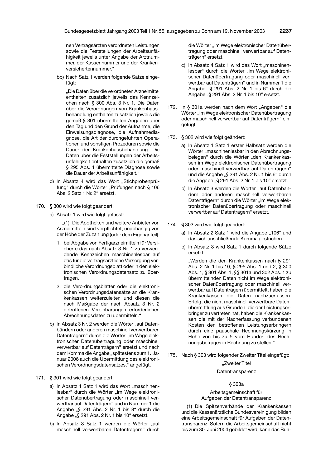 BGBl. 2003, Seite 2237 — Originalseite als Abbildung