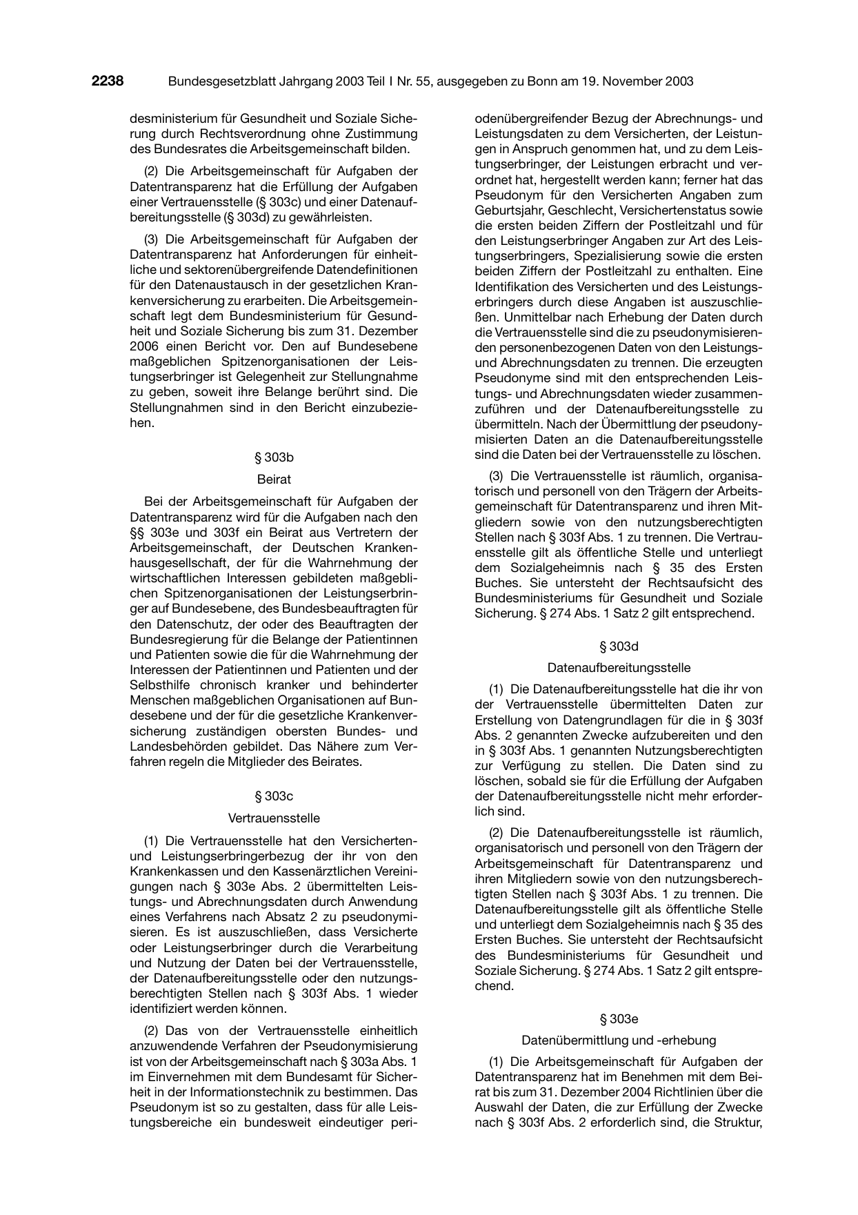 BGBl. 2003, Seite 2238 — Originalseite als Abbildung