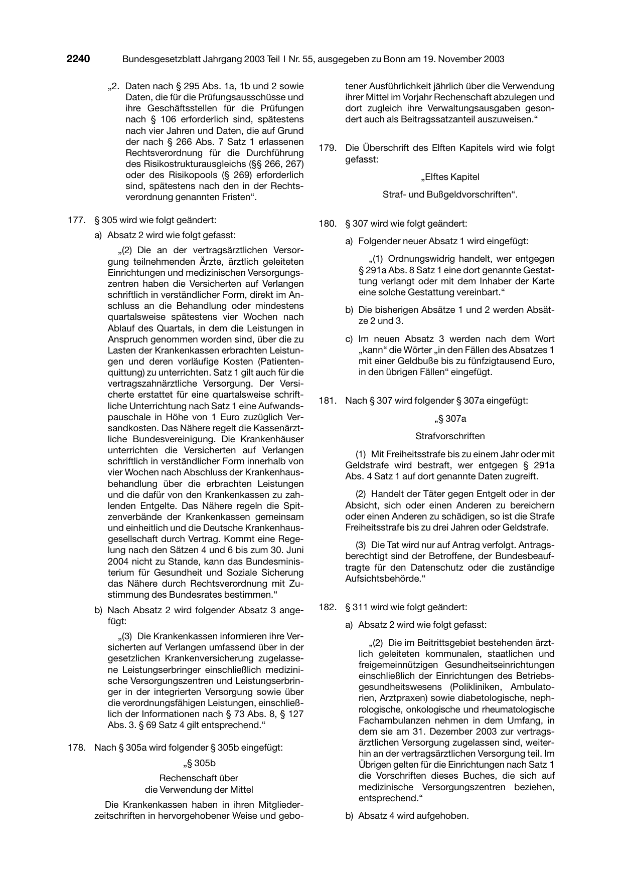 BGBl. 2003, Seite 2240 — Originalseite als Abbildung