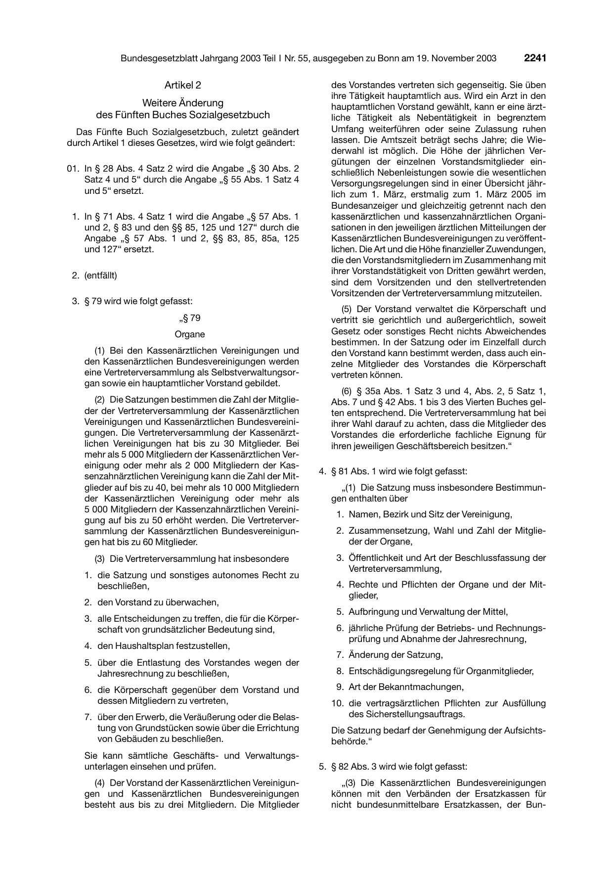 BGBl. 2003, Seite 2241 — Originalseite als Abbildung