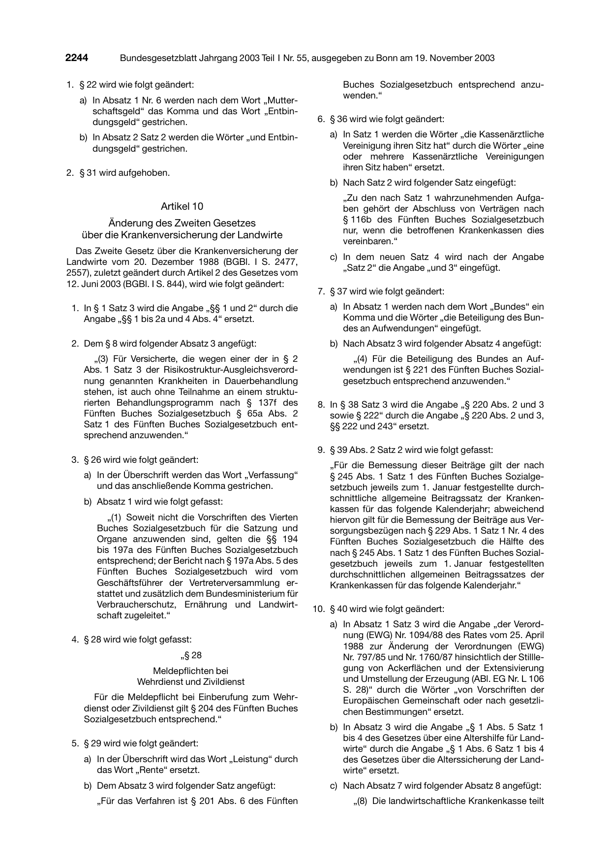 BGBl. 2003, Seite 2244 — Originalseite als Abbildung