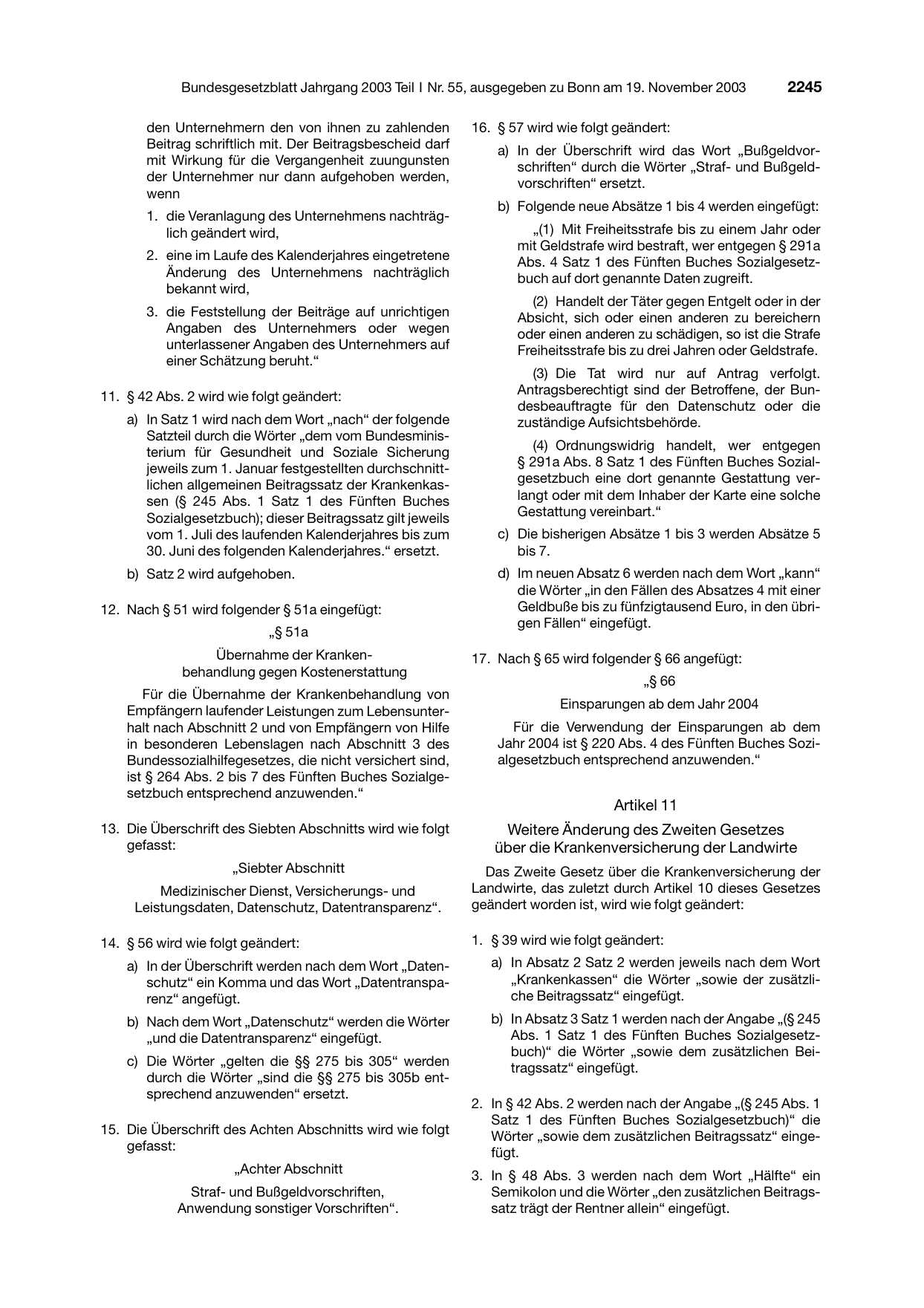 BGBl. 2003, Seite 2245 — Originalseite als Abbildung