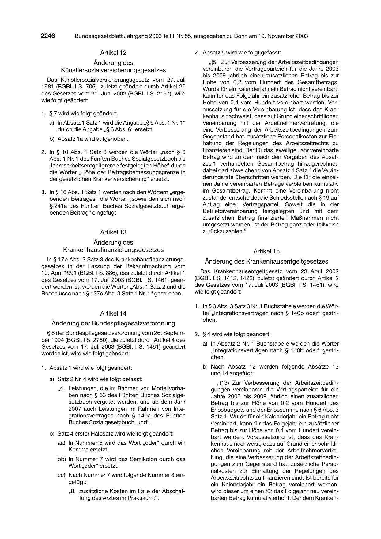 BGBl. 2003, Seite 2246 — Originalseite als Abbildung
