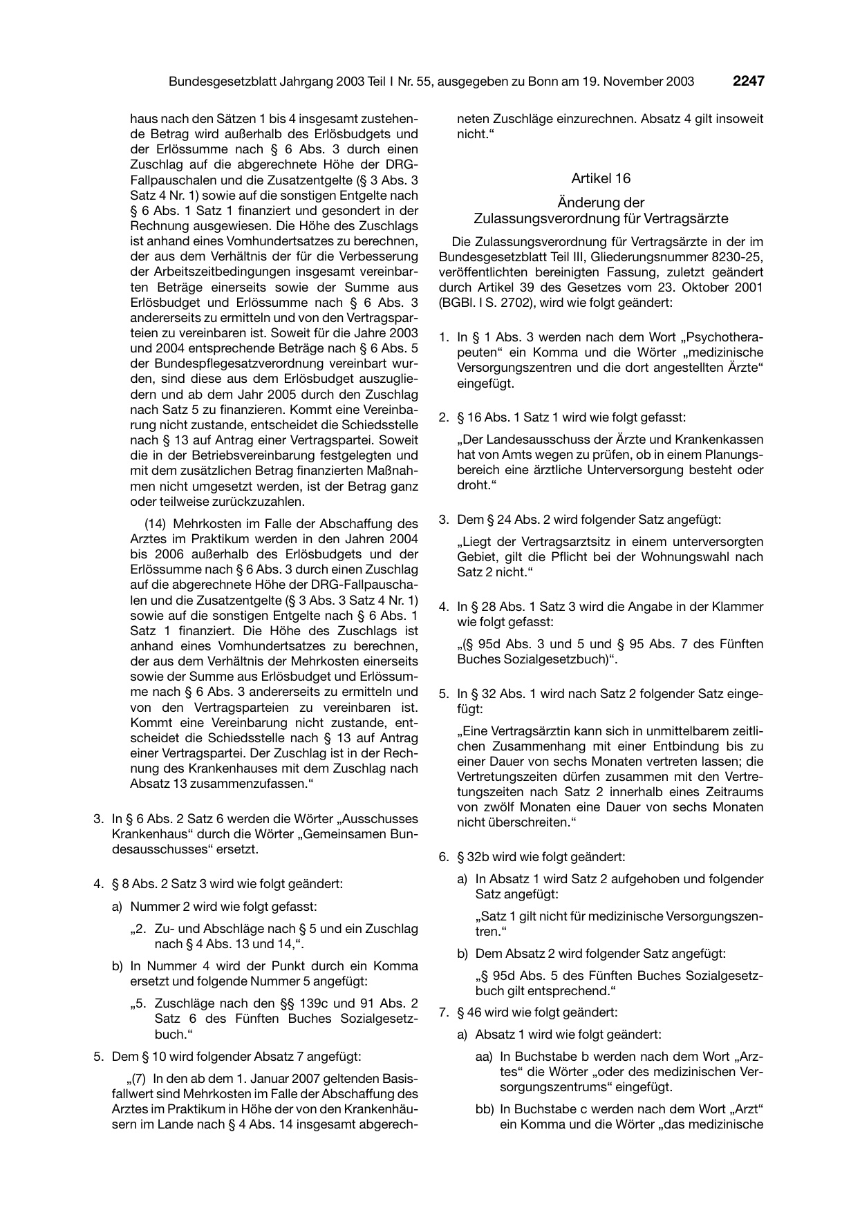 BGBl. 2003, Seite 2247 — Originalseite als Abbildung
