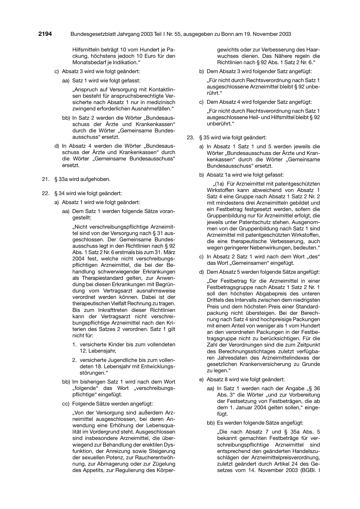 BGBl. 2003, Seite 2194 — Originalseite als Abbildung