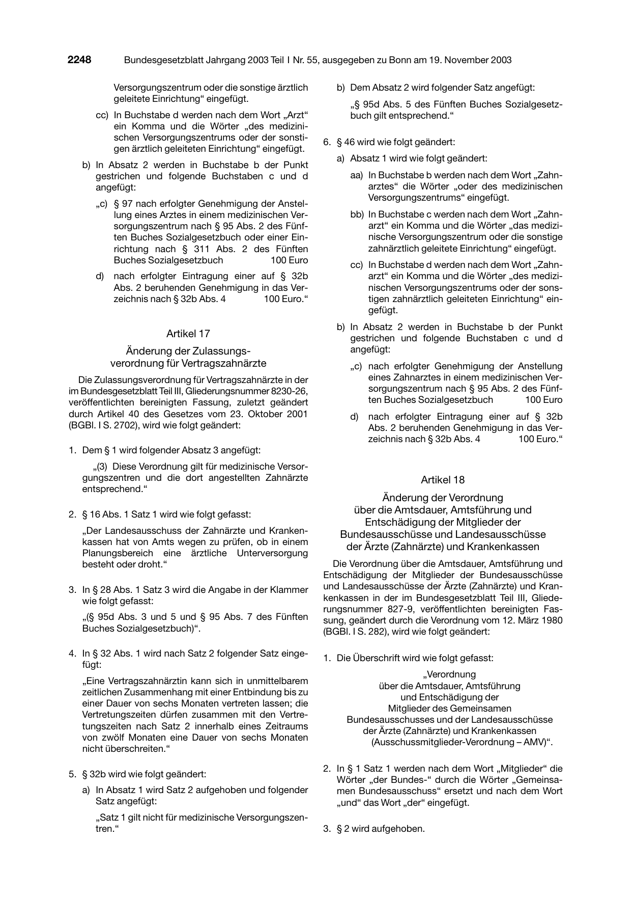BGBl. 2003, Seite 2248 — Originalseite als Abbildung