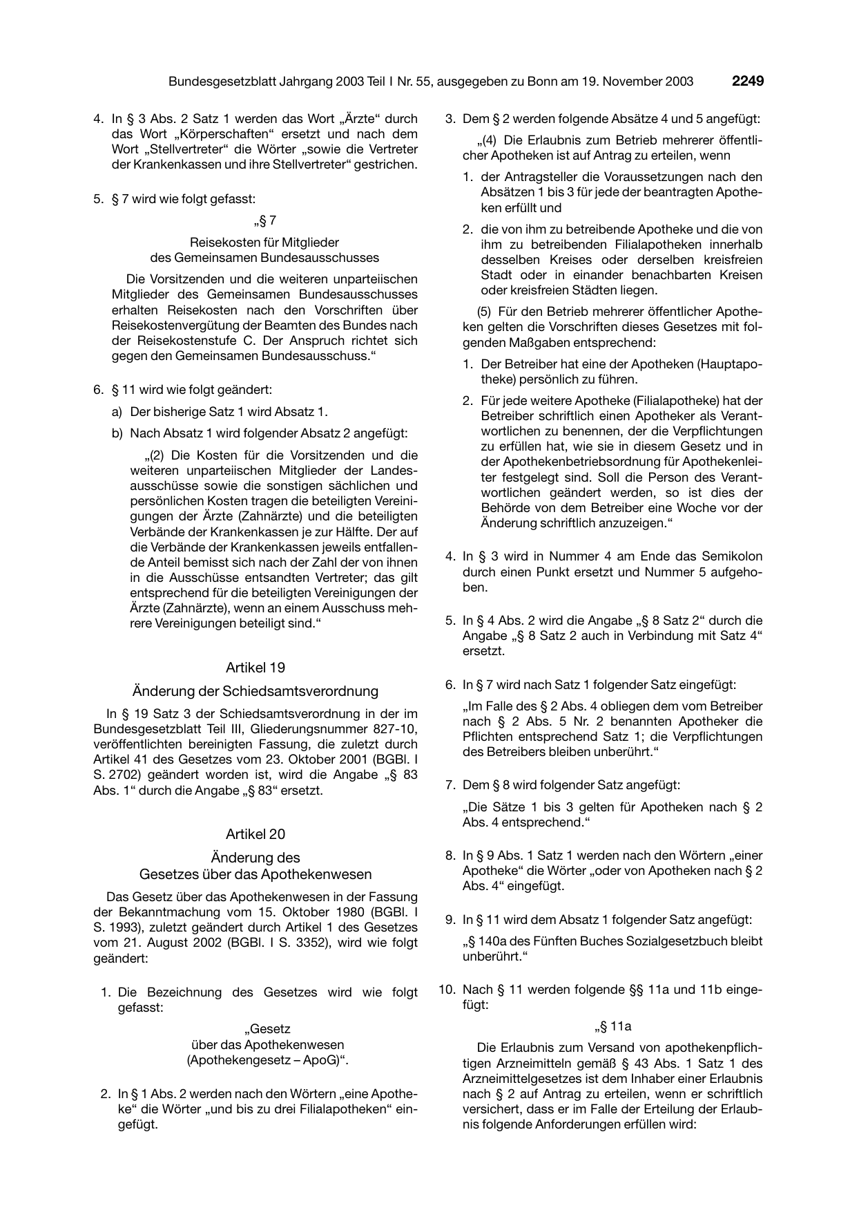 BGBl. 2003, Seite 2249 — Originalseite als Abbildung