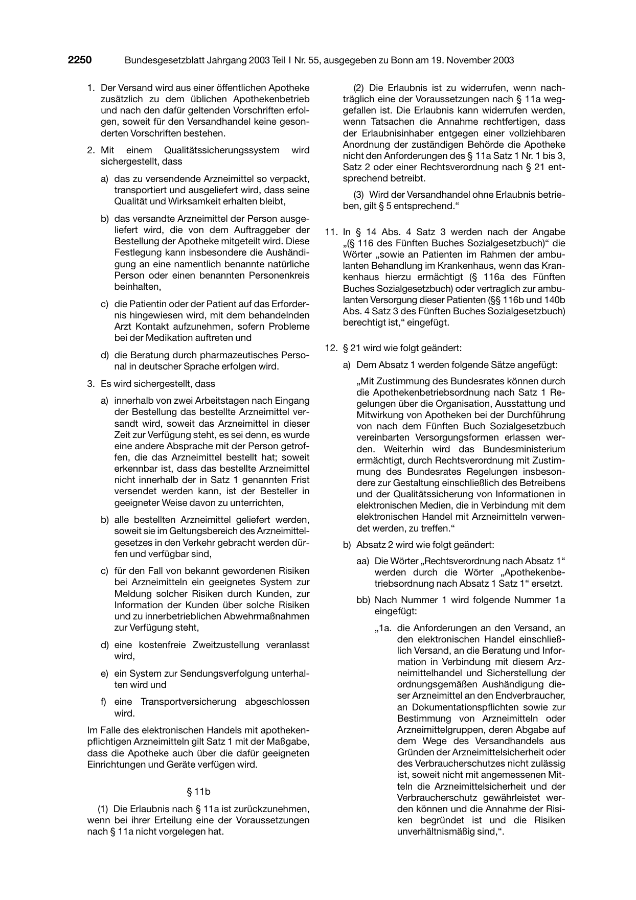 BGBl. 2003, Seite 2250 — Originalseite als Abbildung