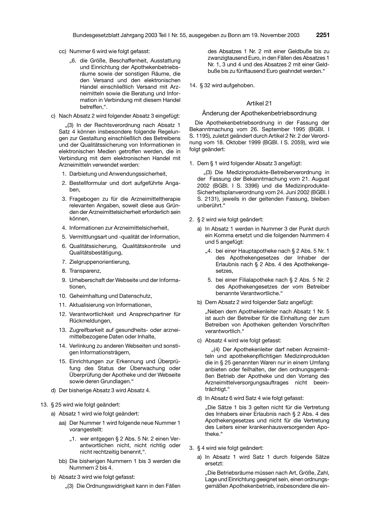 BGBl. 2003, Seite 2251 — Originalseite als Abbildung