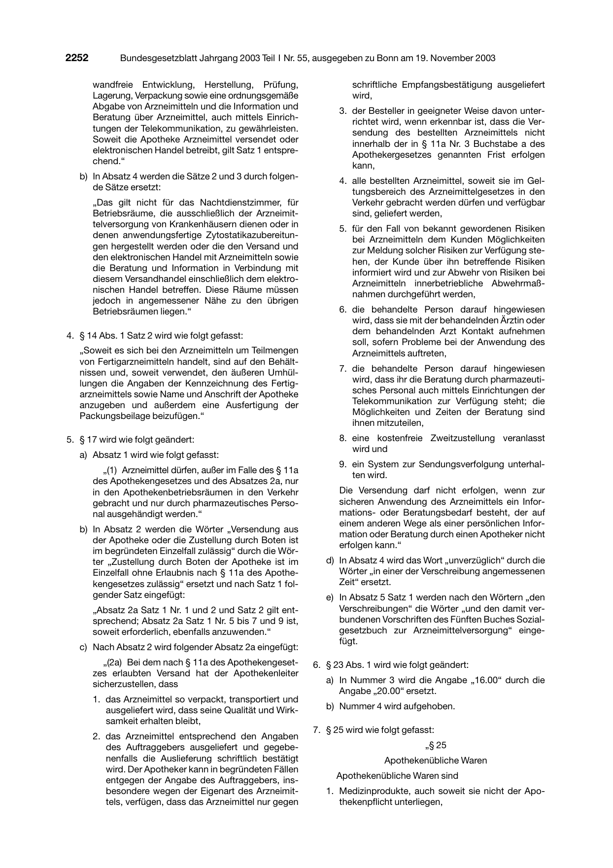 BGBl. 2003, Seite 2252 — Originalseite als Abbildung