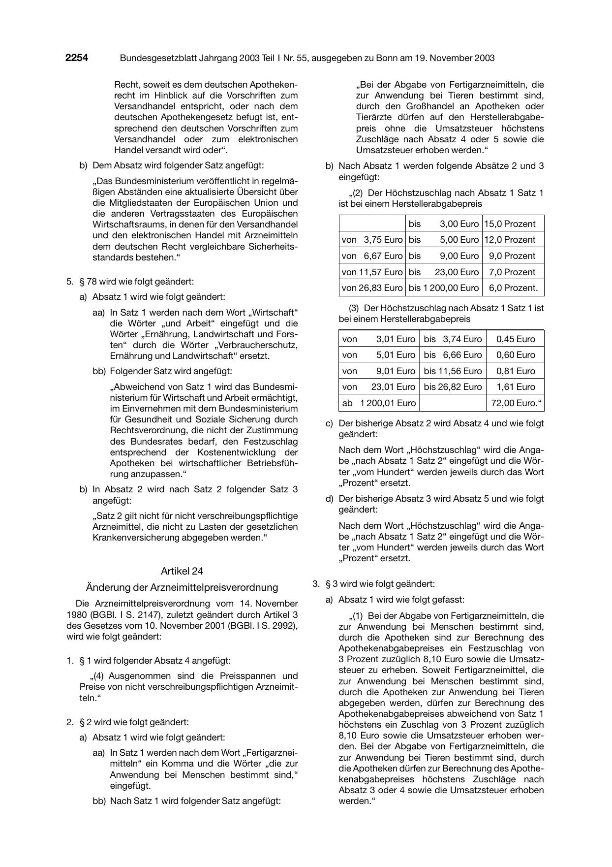 BGBl. 2003, Seite 2254 — Originalseite als Abbildung