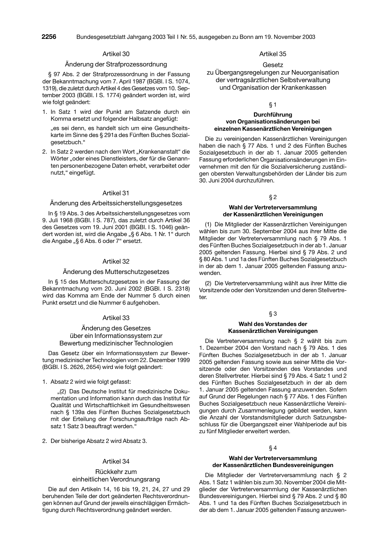 BGBl. 2003, Seite 2256 — Originalseite als Abbildung