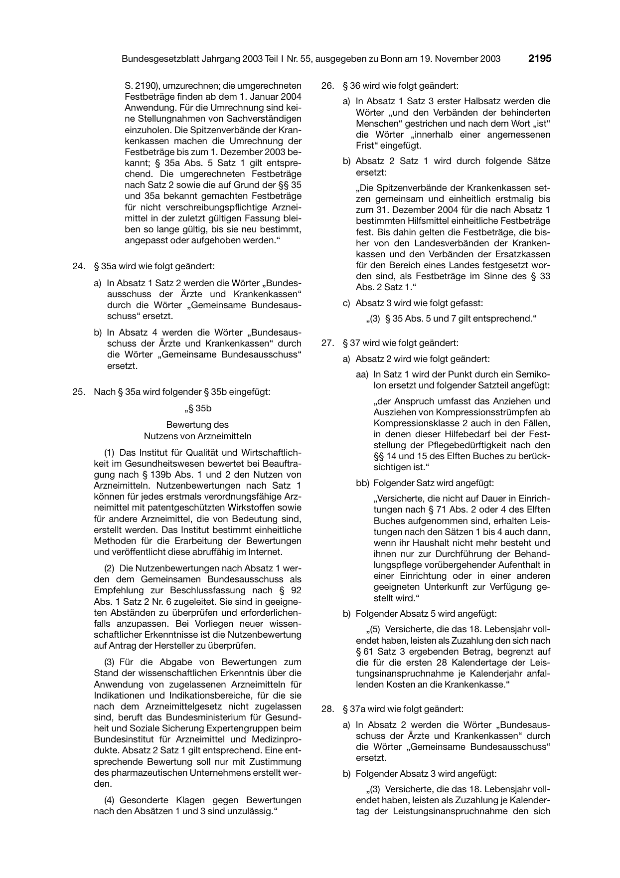 BGBl. 2003, Seite 2195 — Originalseite als Abbildung