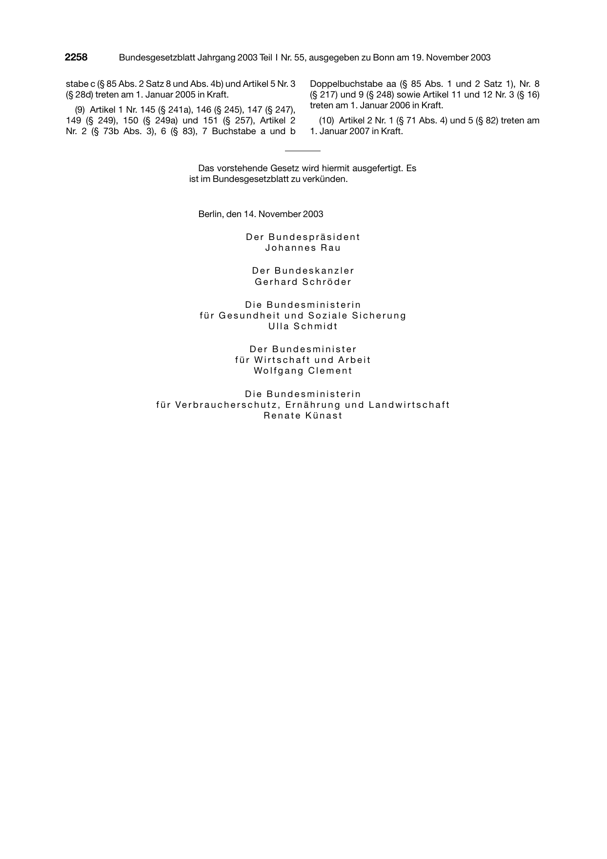 BGBl. 2003, Seite 2258 — Originalseite als Abbildung