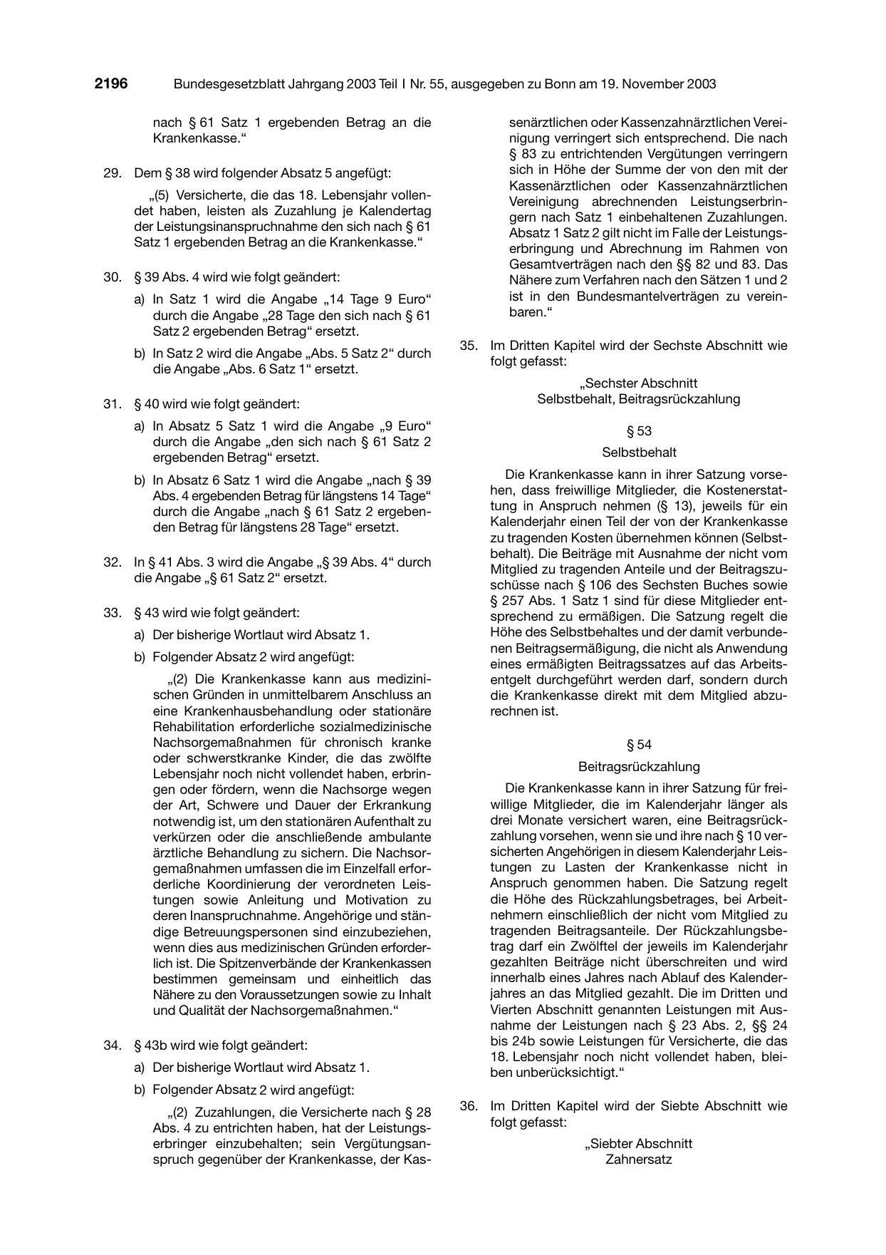 BGBl. 2003, Seite 2196 — Originalseite als Abbildung