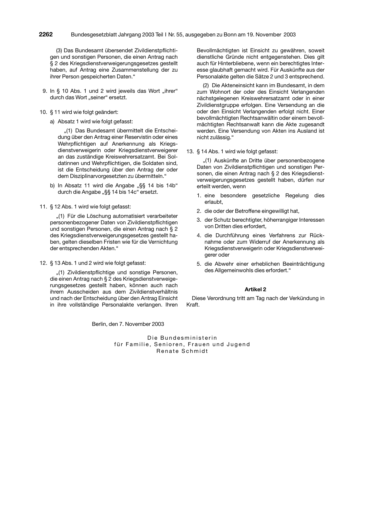 BGBl. 2003, Seite 2262 — Originalseite als Abbildung
