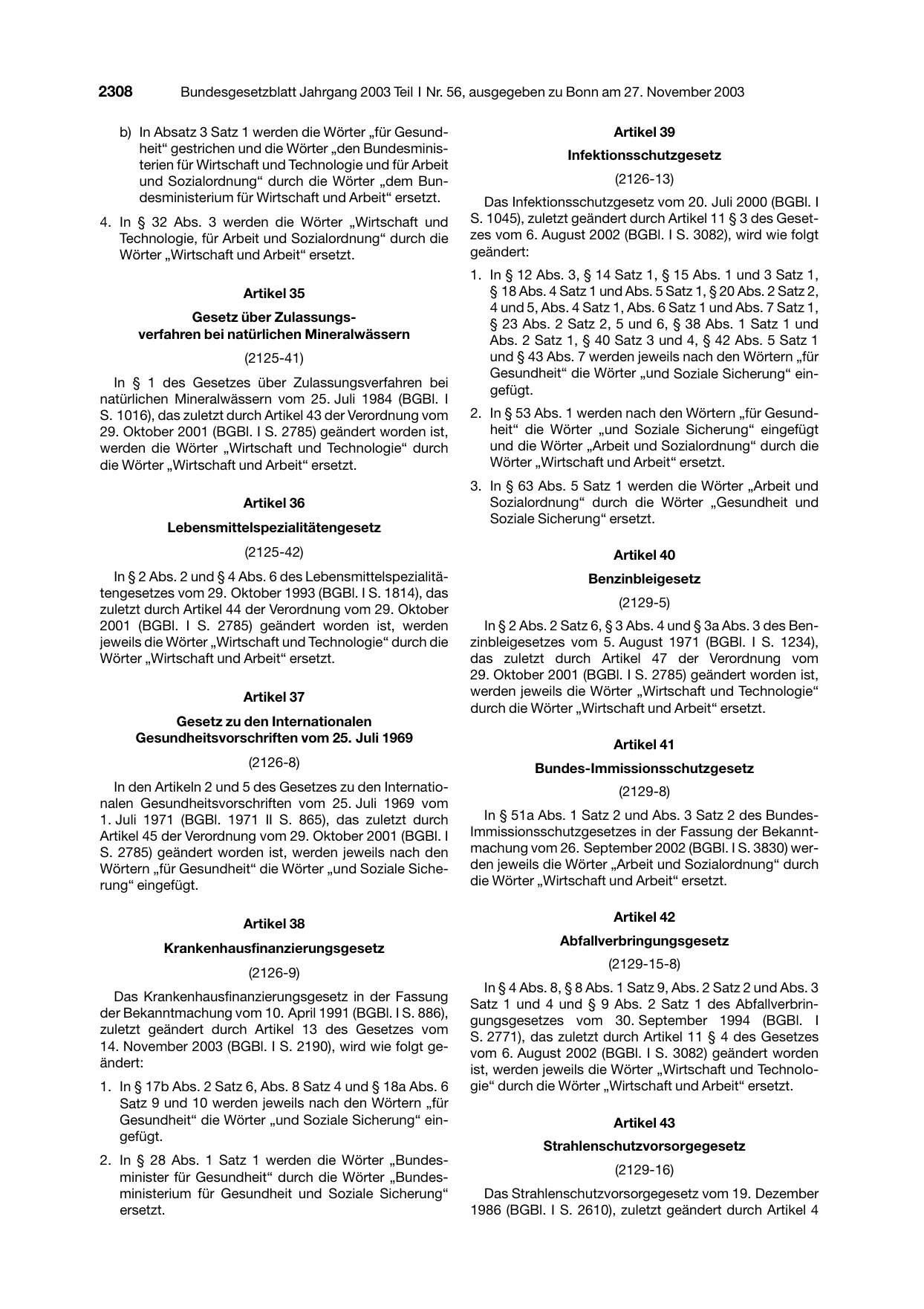 BGBl. 2003, Seite 2308 — Originalseite als Abbildung