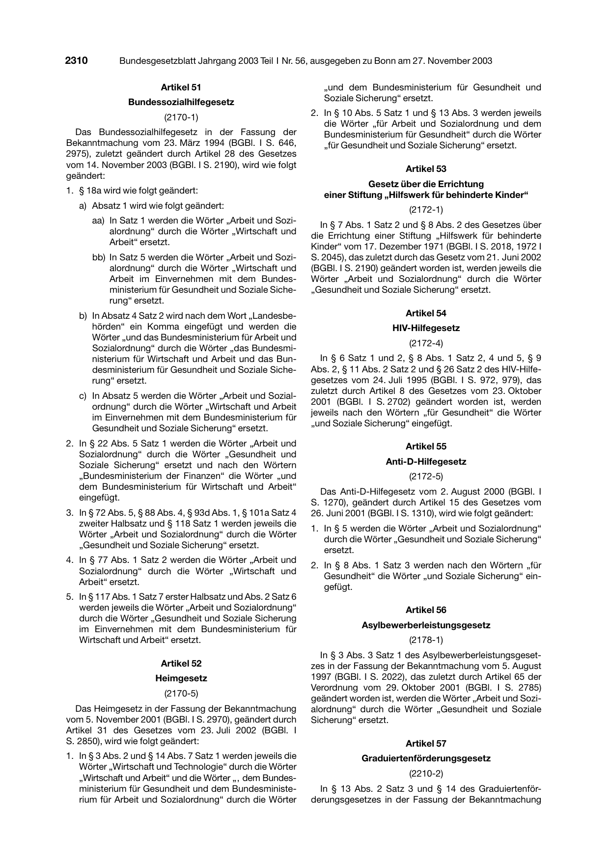 BGBl. 2003, Seite 2310 — Originalseite als Abbildung