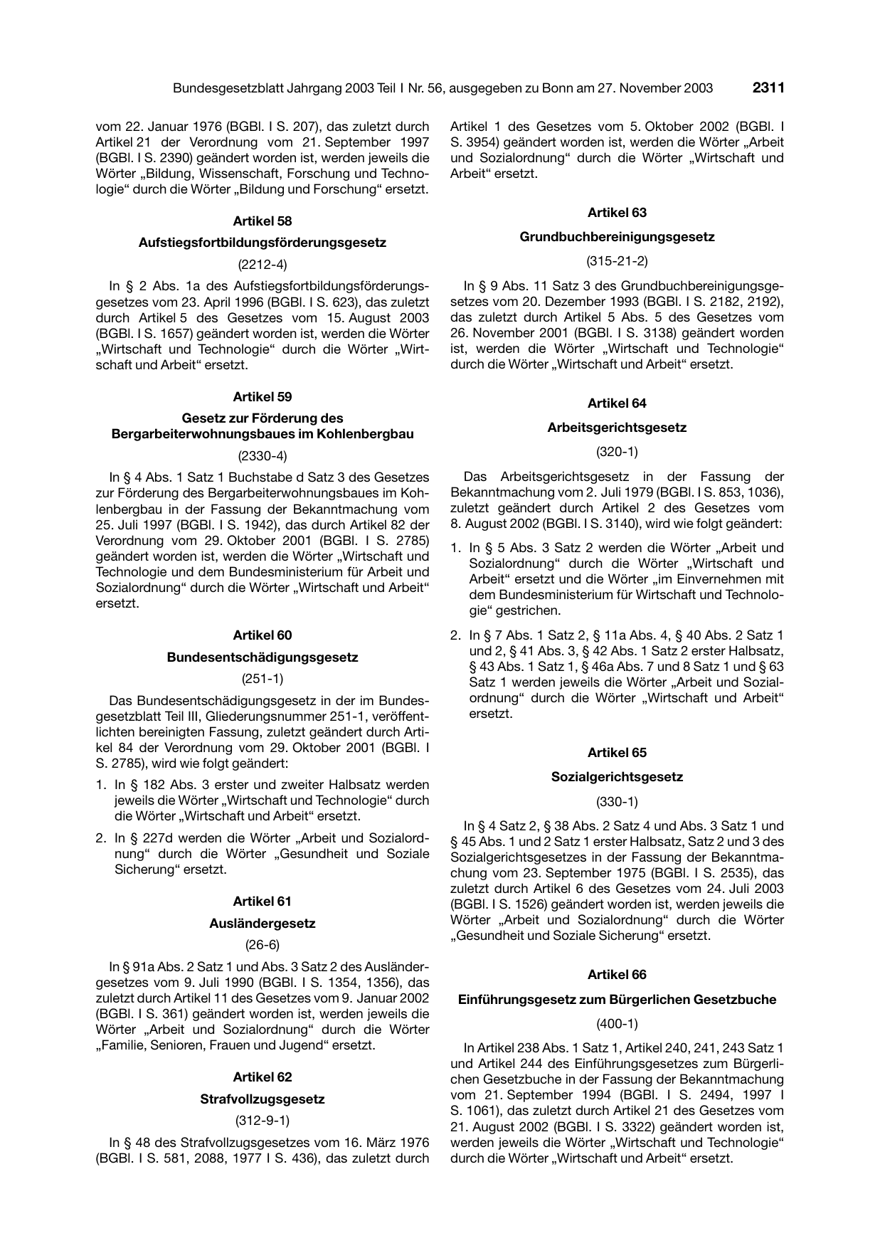 BGBl. 2003, Seite 2311 — Originalseite als Abbildung