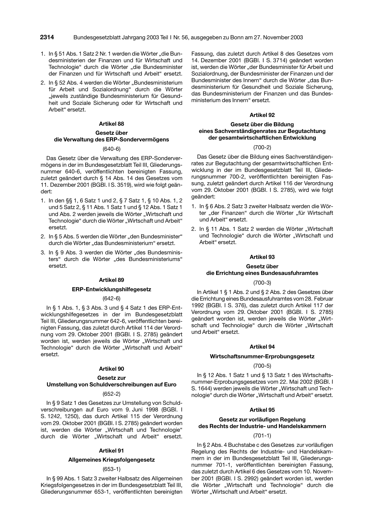 BGBl. 2003, Seite 2314 — Originalseite als Abbildung