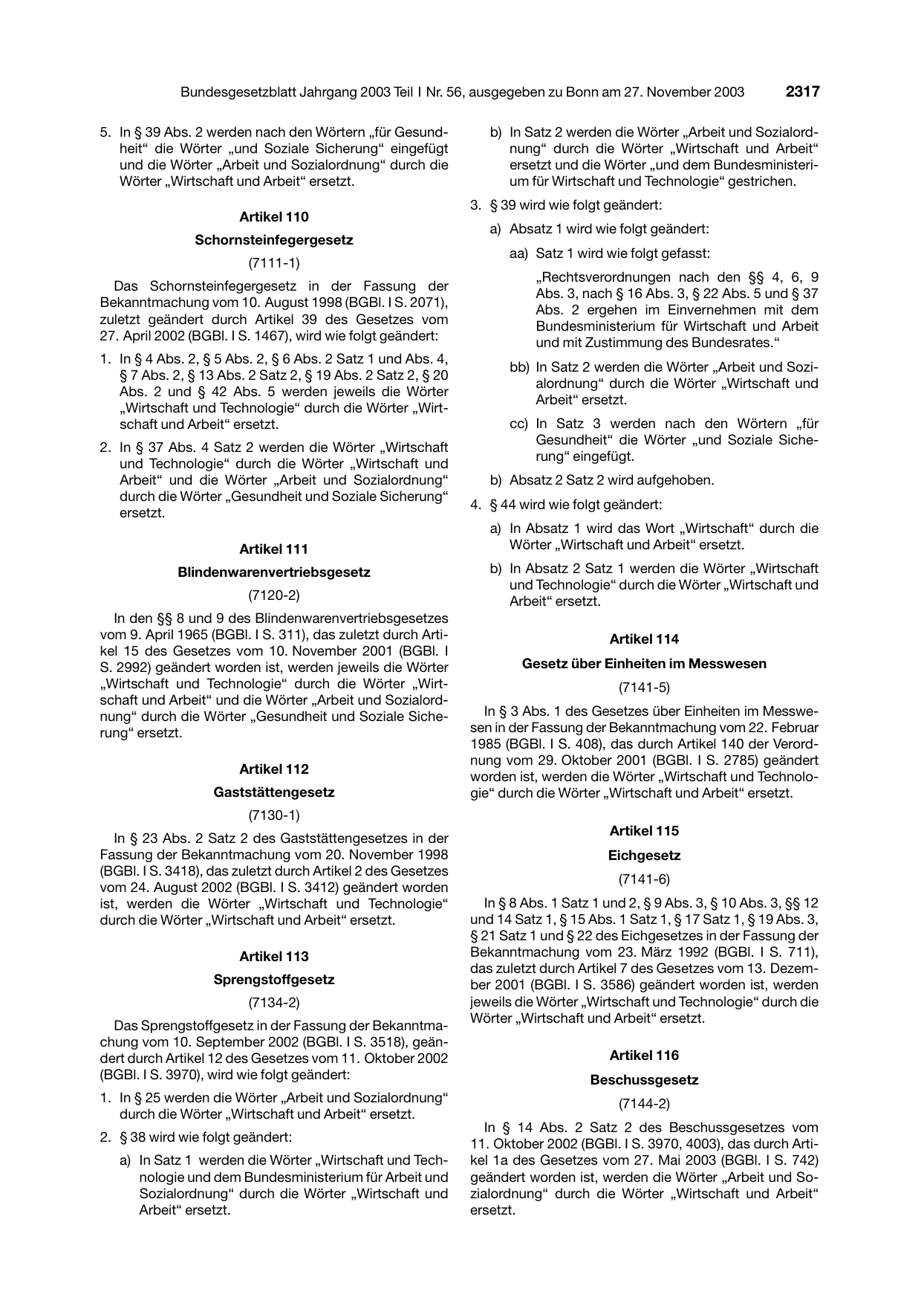 BGBl. 2003, Seite 2317 — Originalseite als Abbildung