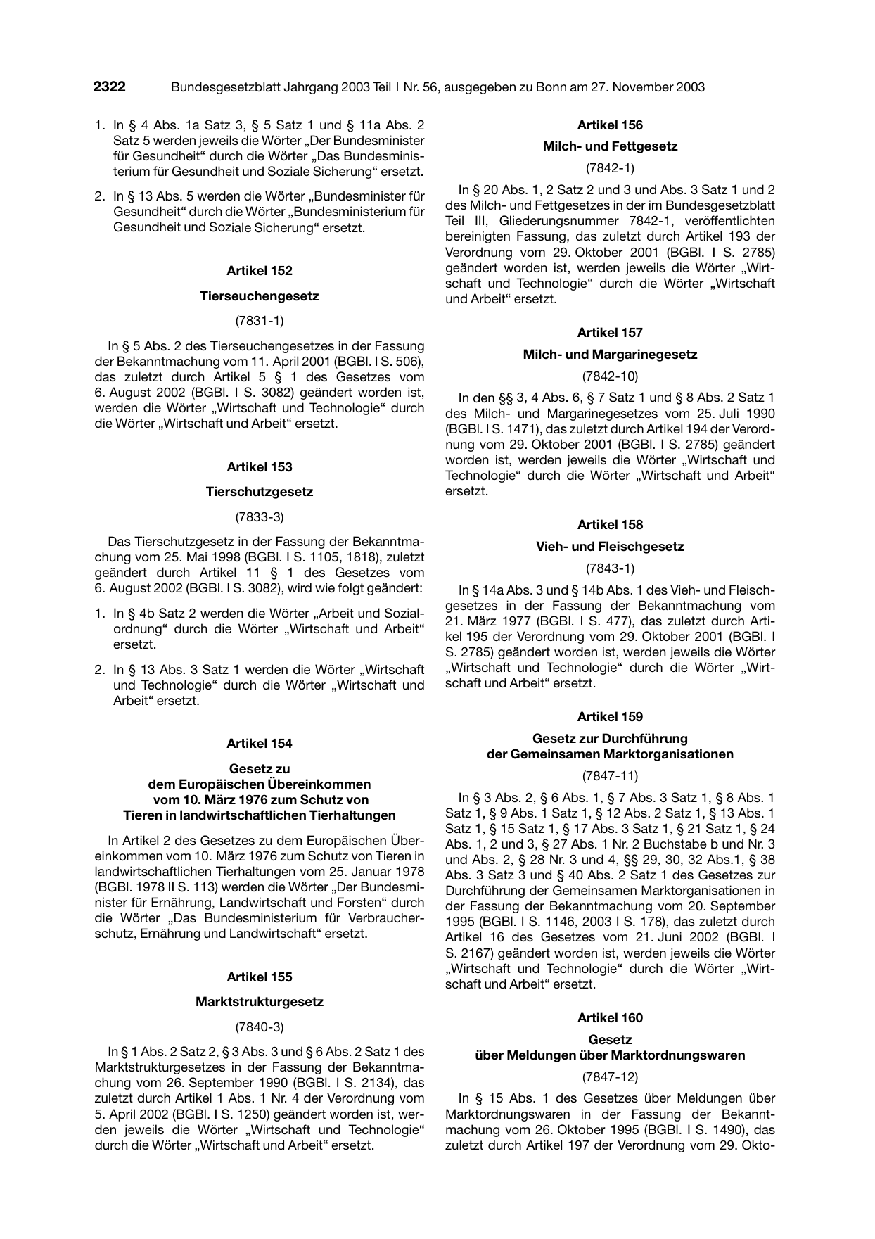 BGBl. 2003, Seite 2322 — Originalseite als Abbildung