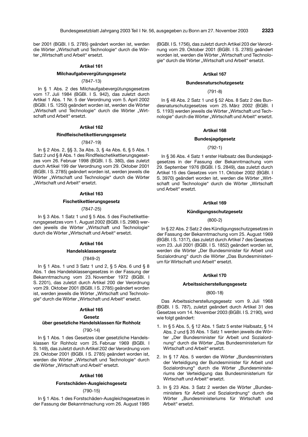 BGBl. 2003, Seite 2323 — Originalseite als Abbildung