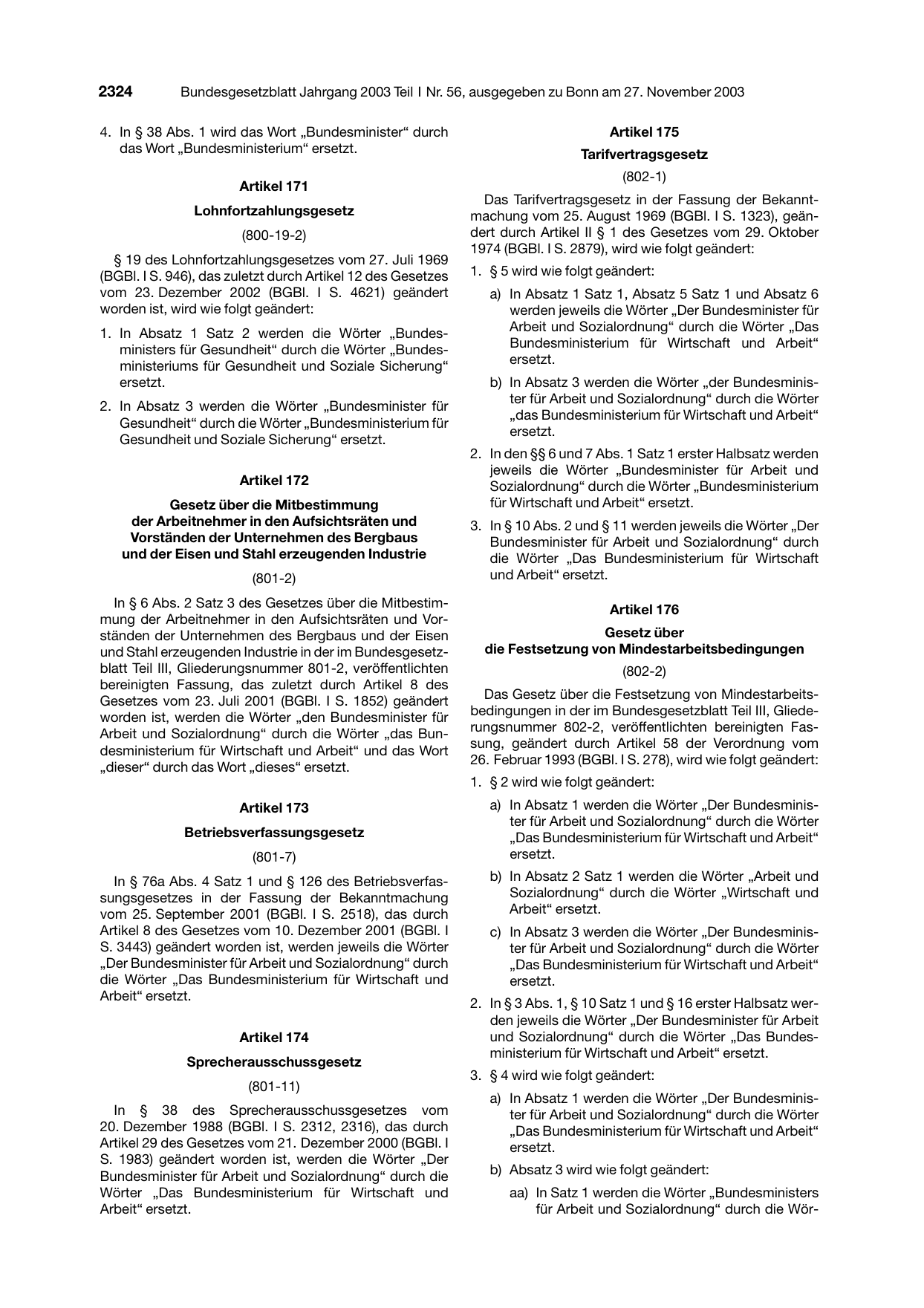 BGBl. 2003, Seite 2324 — Originalseite als Abbildung