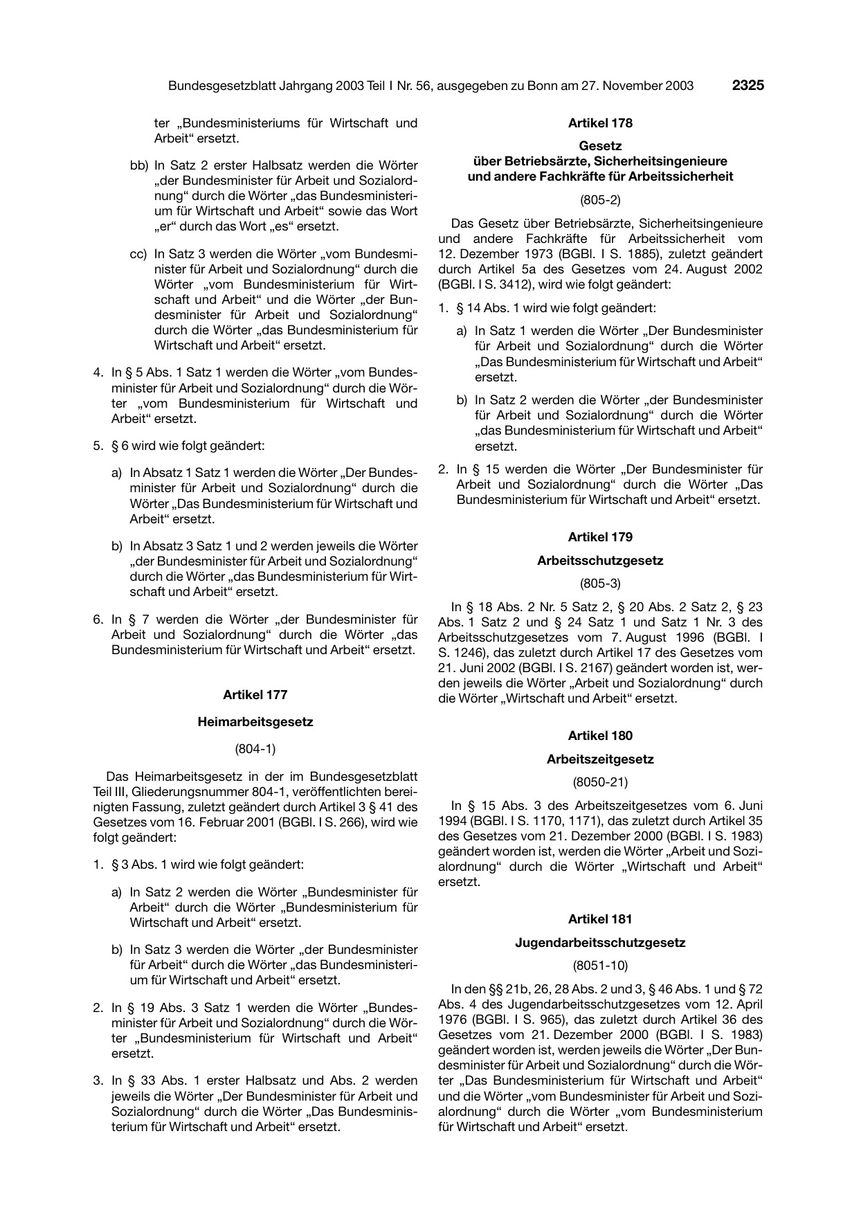 BGBl. 2003, Seite 2325 — Originalseite als Abbildung