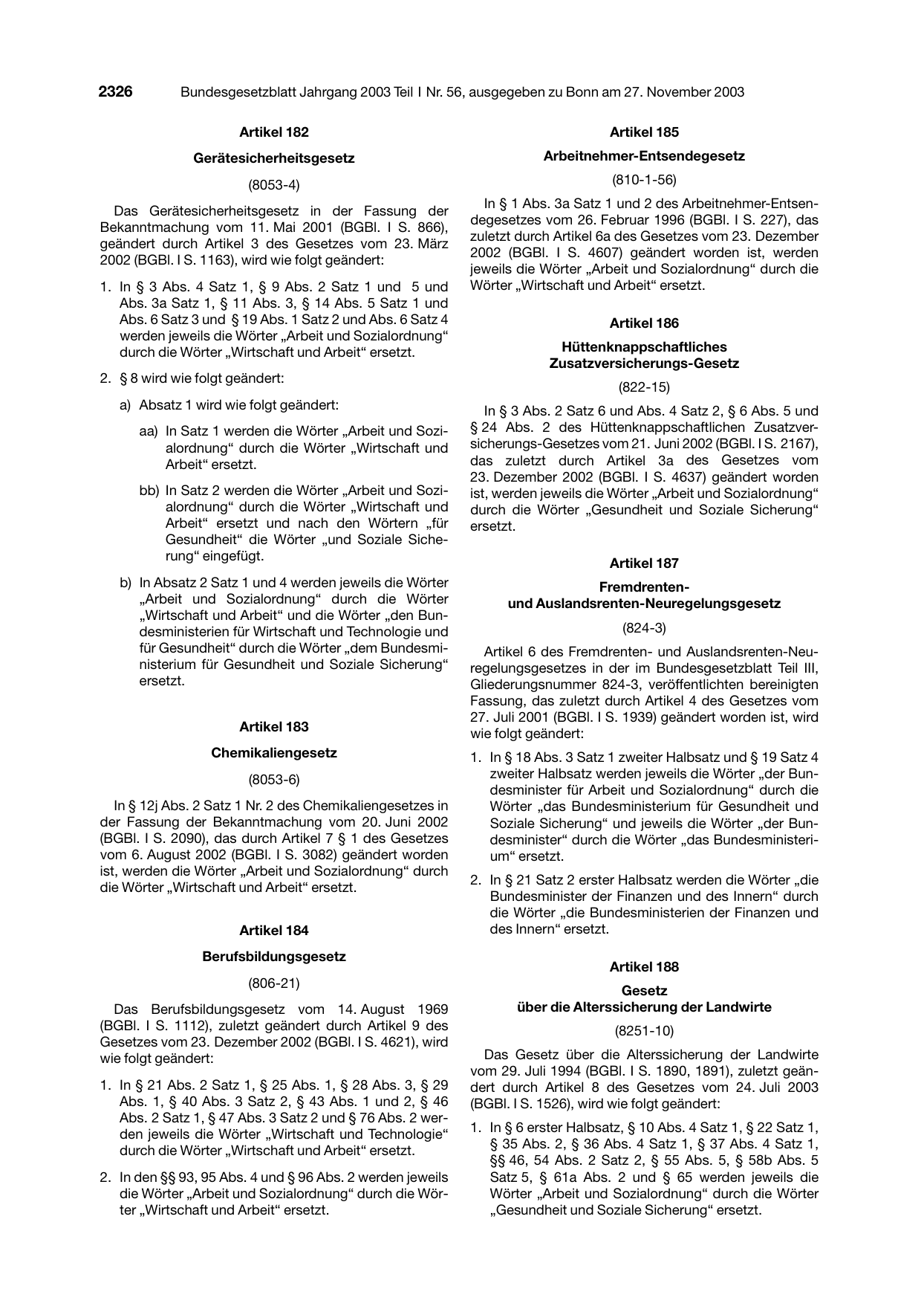 BGBl. 2003, Seite 2326 — Originalseite als Abbildung