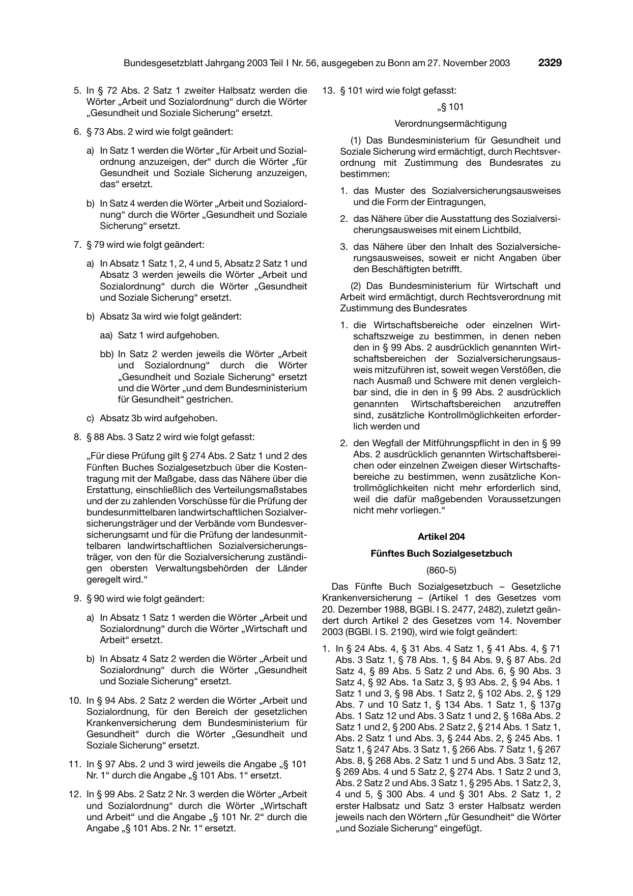 BGBl. 2003, Seite 2329 — Originalseite als Abbildung