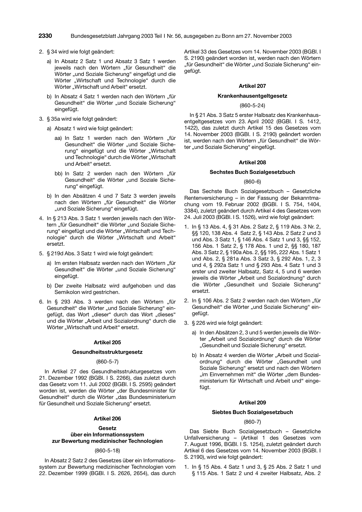 BGBl. 2003, Seite 2330 — Originalseite als Abbildung