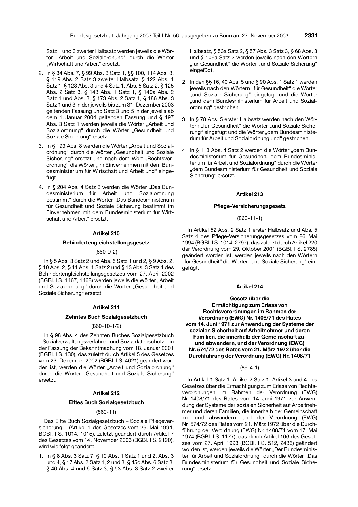 BGBl. 2003, Seite 2331 — Originalseite als Abbildung