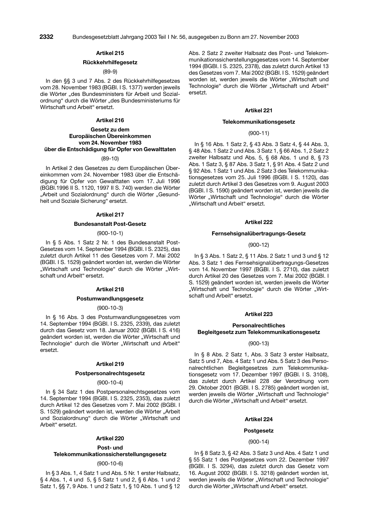 BGBl. 2003, Seite 2332 — Originalseite als Abbildung