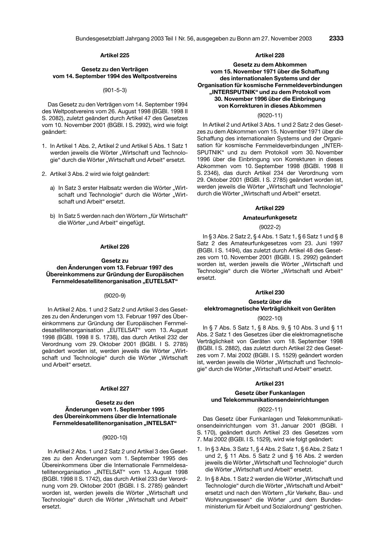 BGBl. 2003, Seite 2333 — Originalseite als Abbildung