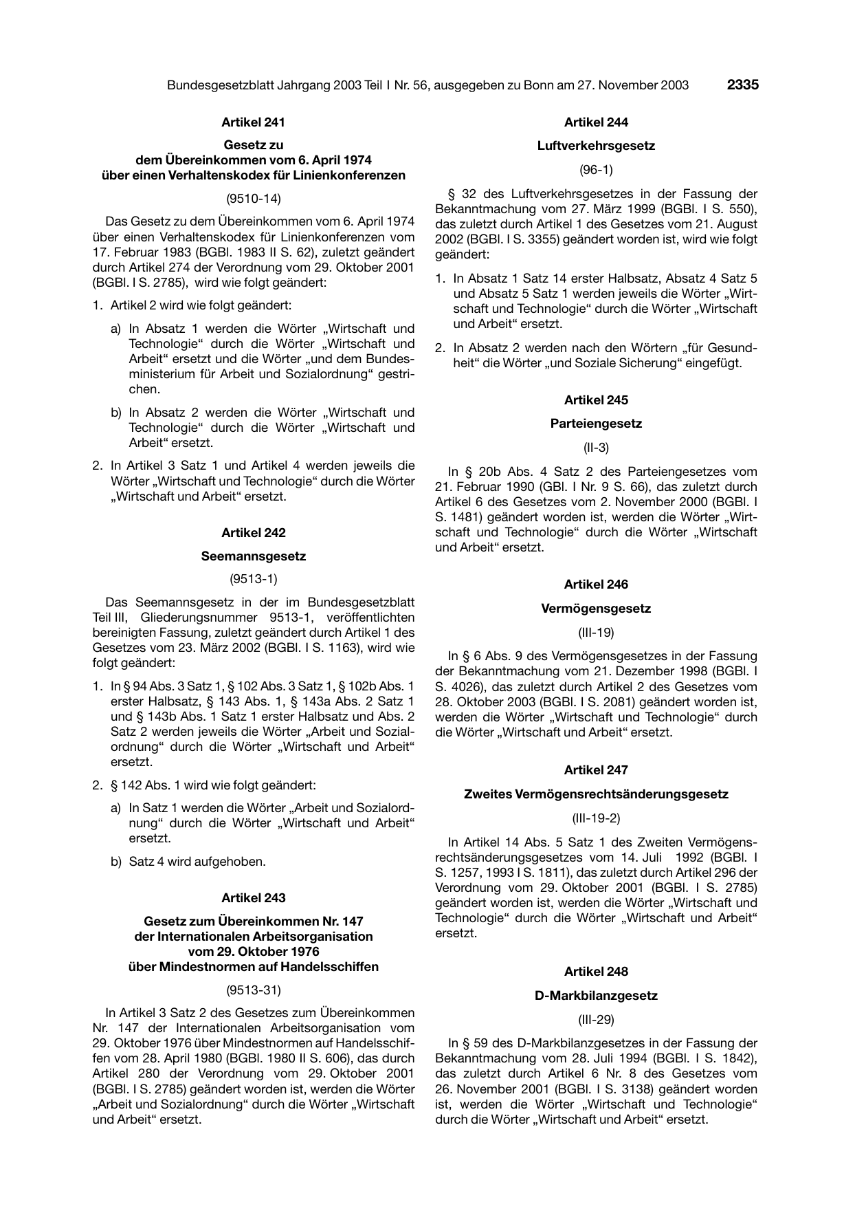 BGBl. 2003, Seite 2335 — Originalseite als Abbildung
