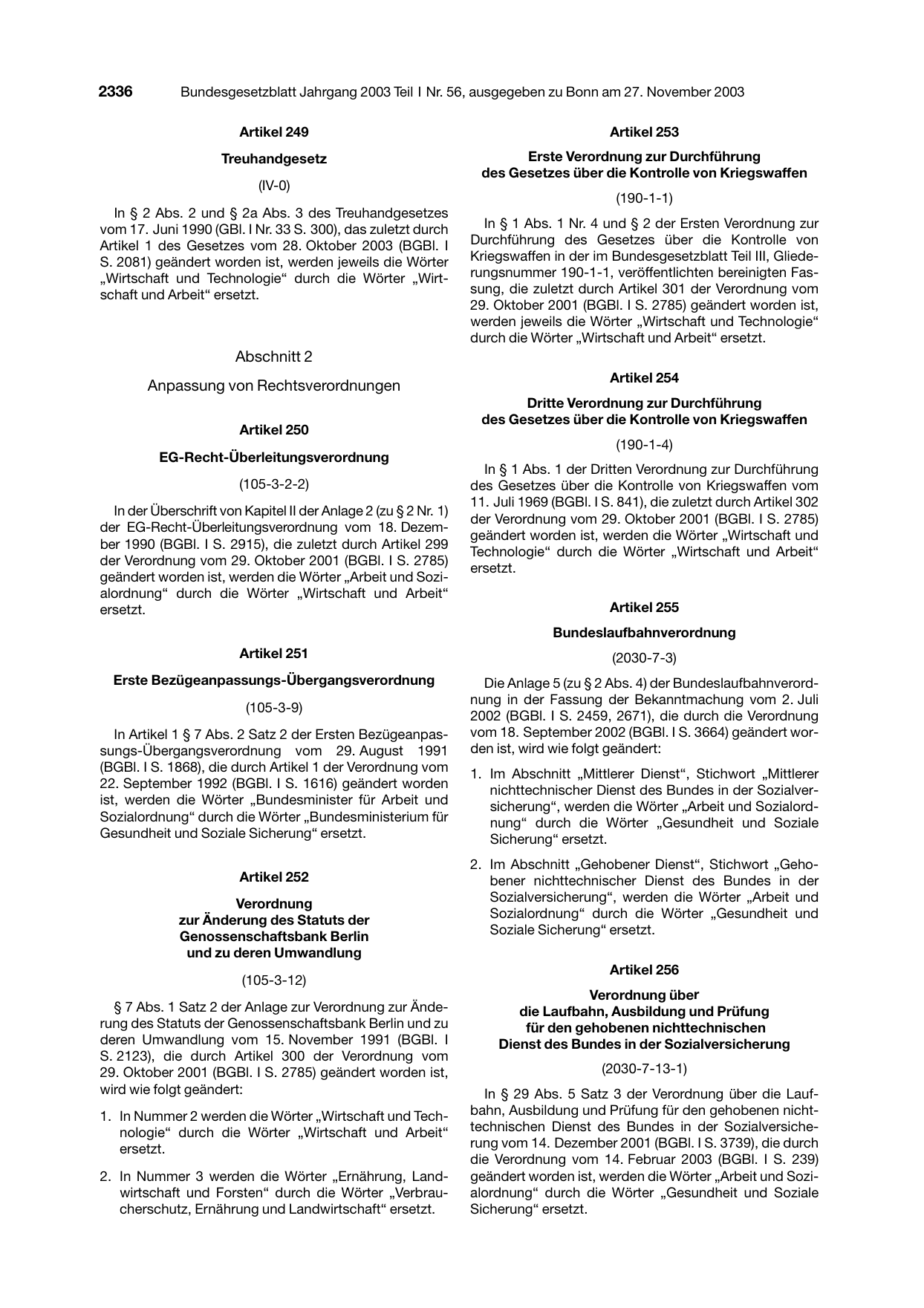 BGBl. 2003, Seite 2336 — Originalseite als Abbildung