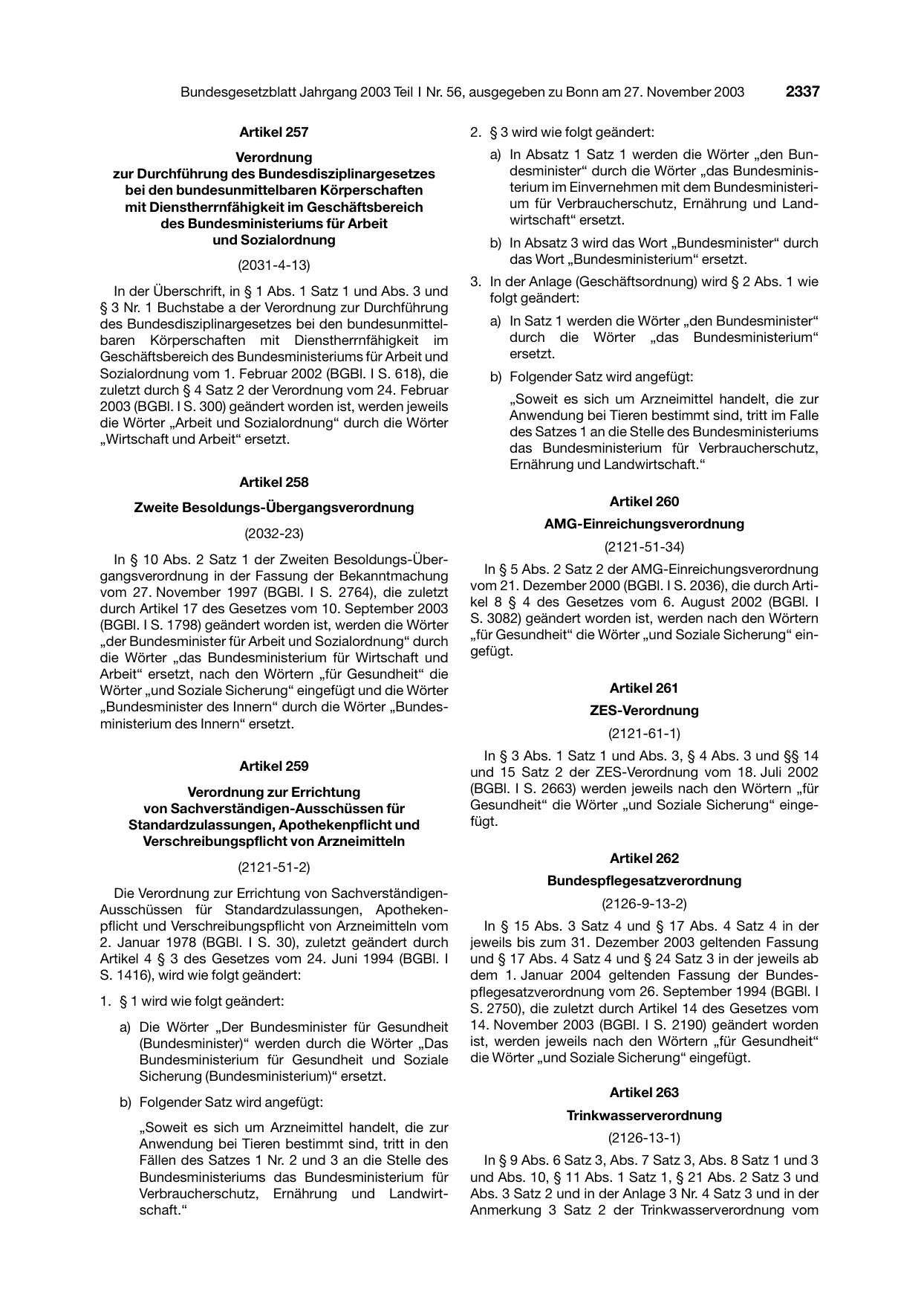 BGBl. 2003, Seite 2337 — Originalseite als Abbildung
