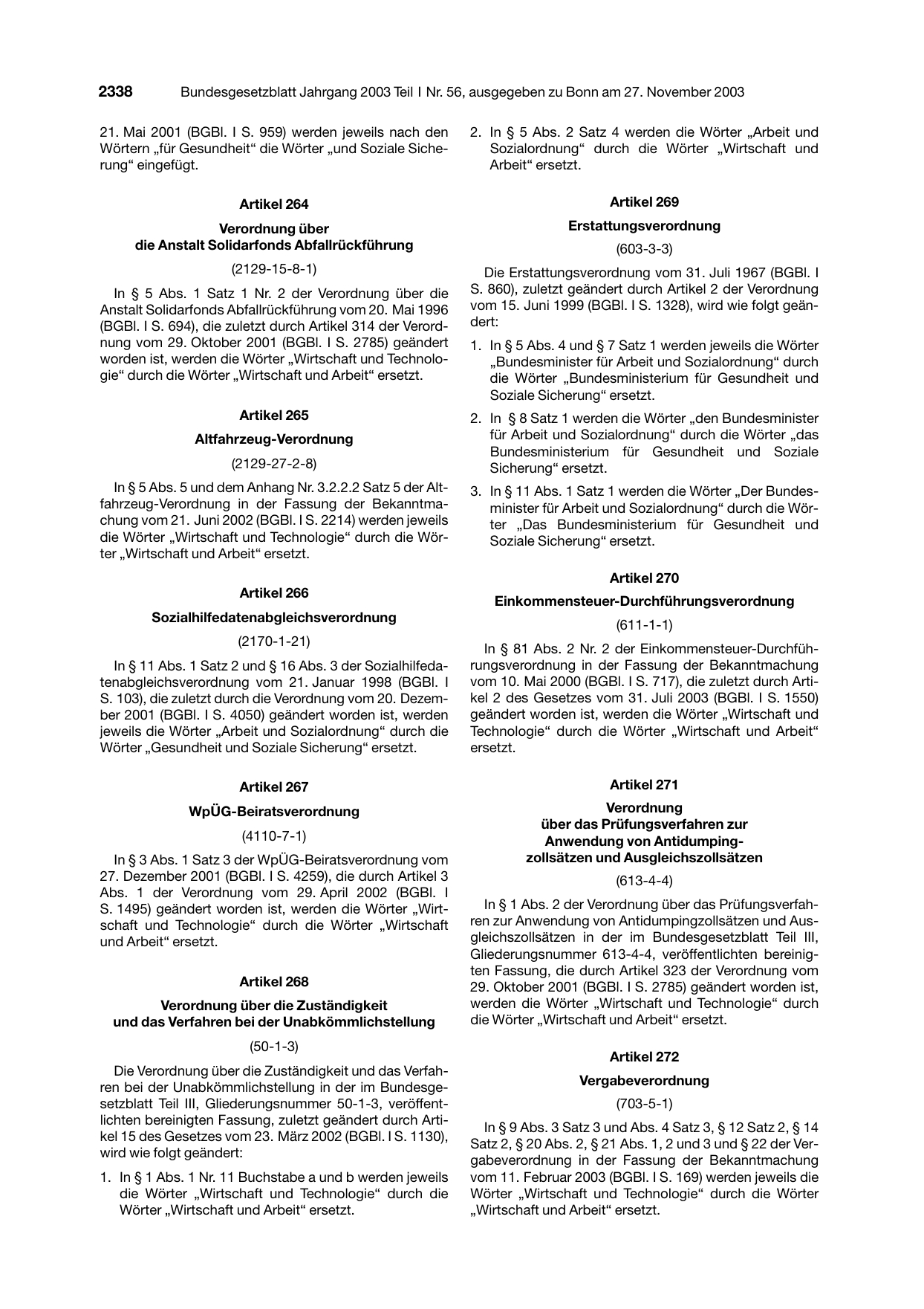 BGBl. 2003, Seite 2338 — Originalseite als Abbildung