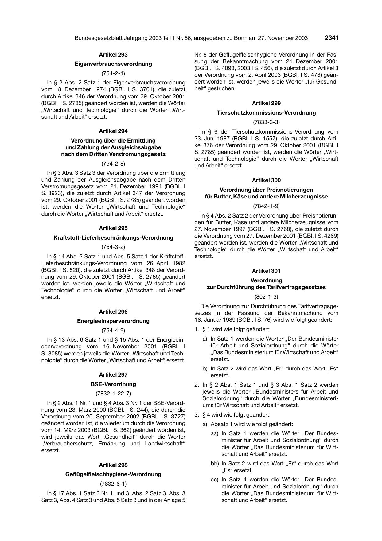 BGBl. 2003, Seite 2341 — Originalseite als Abbildung