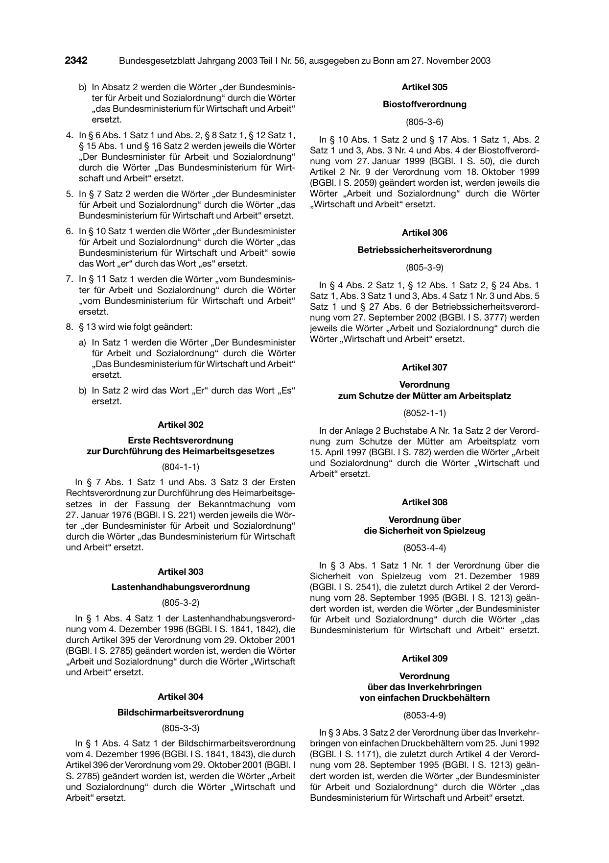 BGBl. 2003, Seite 2342 — Originalseite als Abbildung